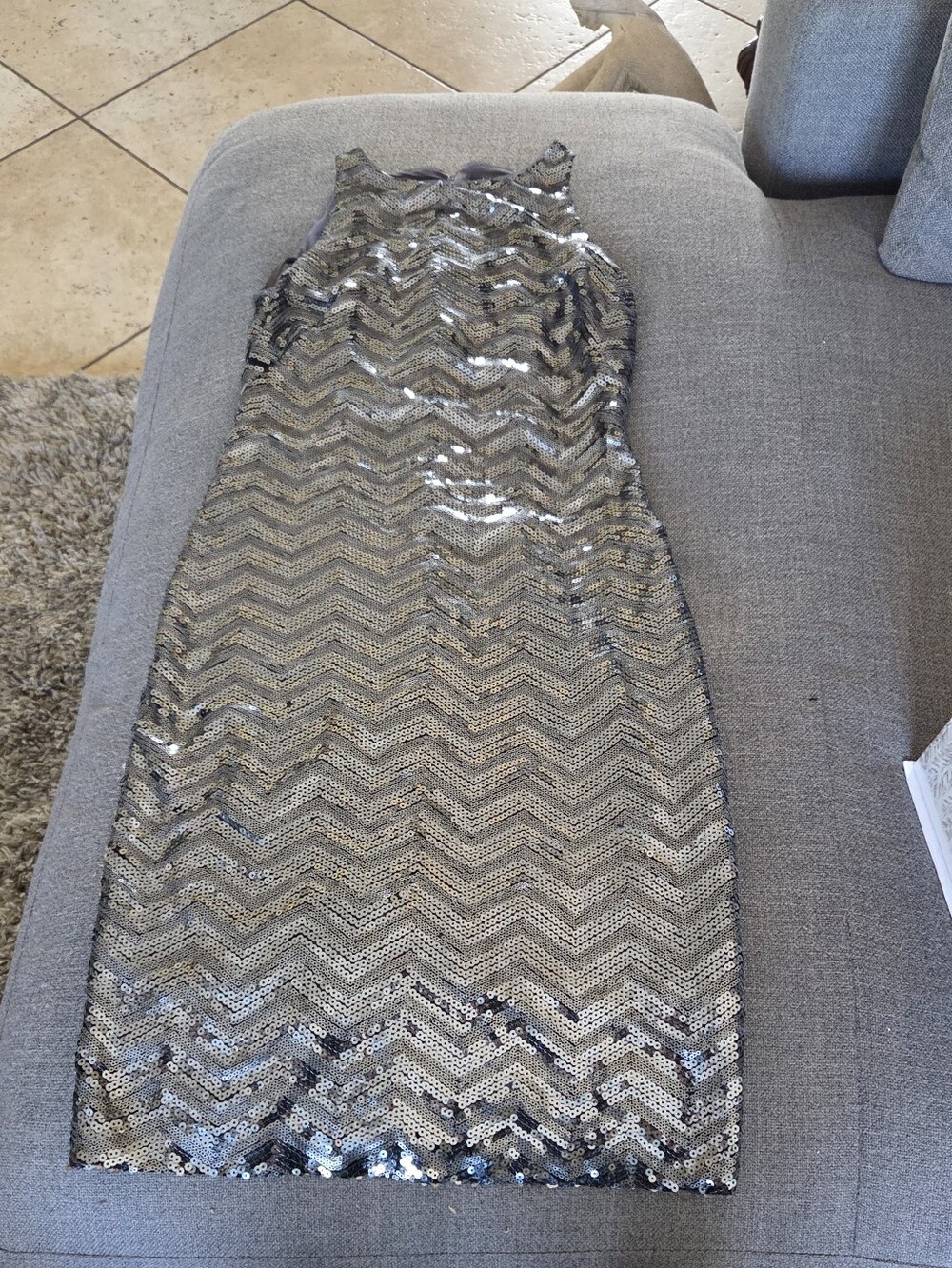 Ralph Lauren Cleo Evening Silver Sequin Trim Dress